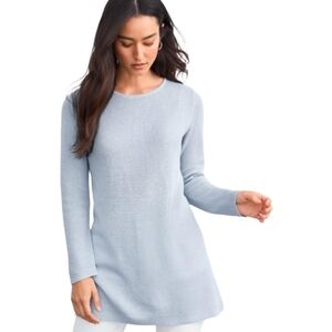Eileen Fisher Organic Linen Cotton Light Blue Relaxed Tunic Sweater XS
